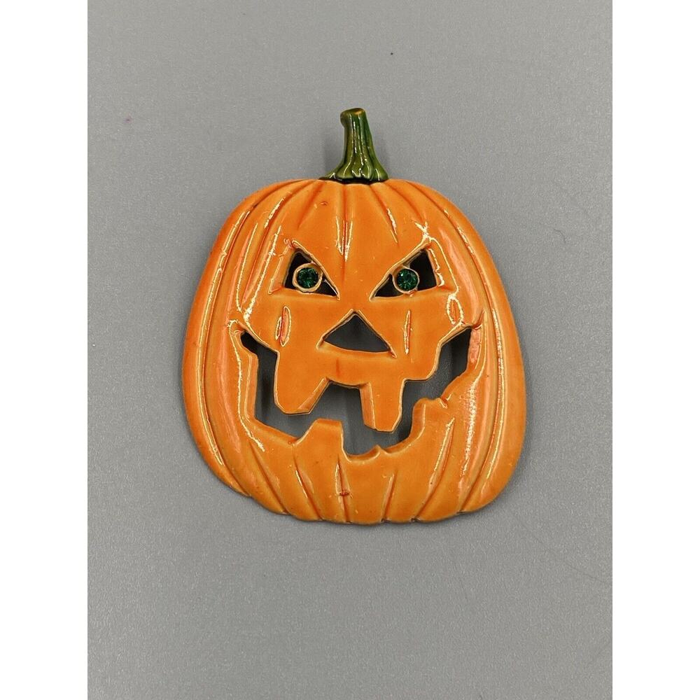 Vintage‎ Halloween Enamel Pumpkin 2" JOL Lapel Pin Brooch